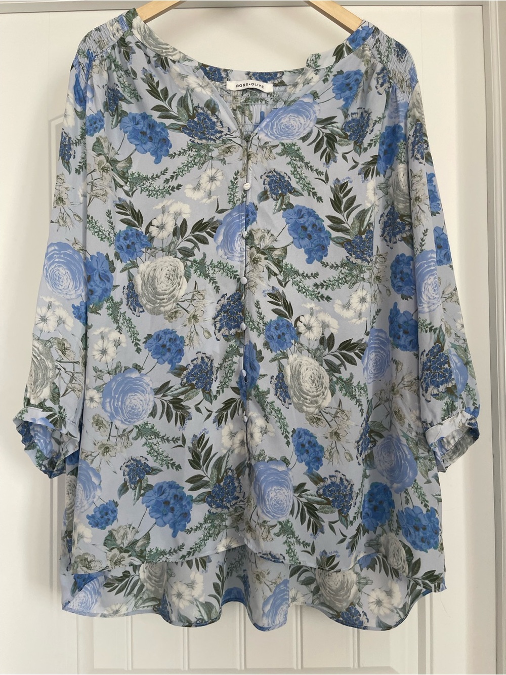Rose & Olive Blue Floral Peasant Blouse
